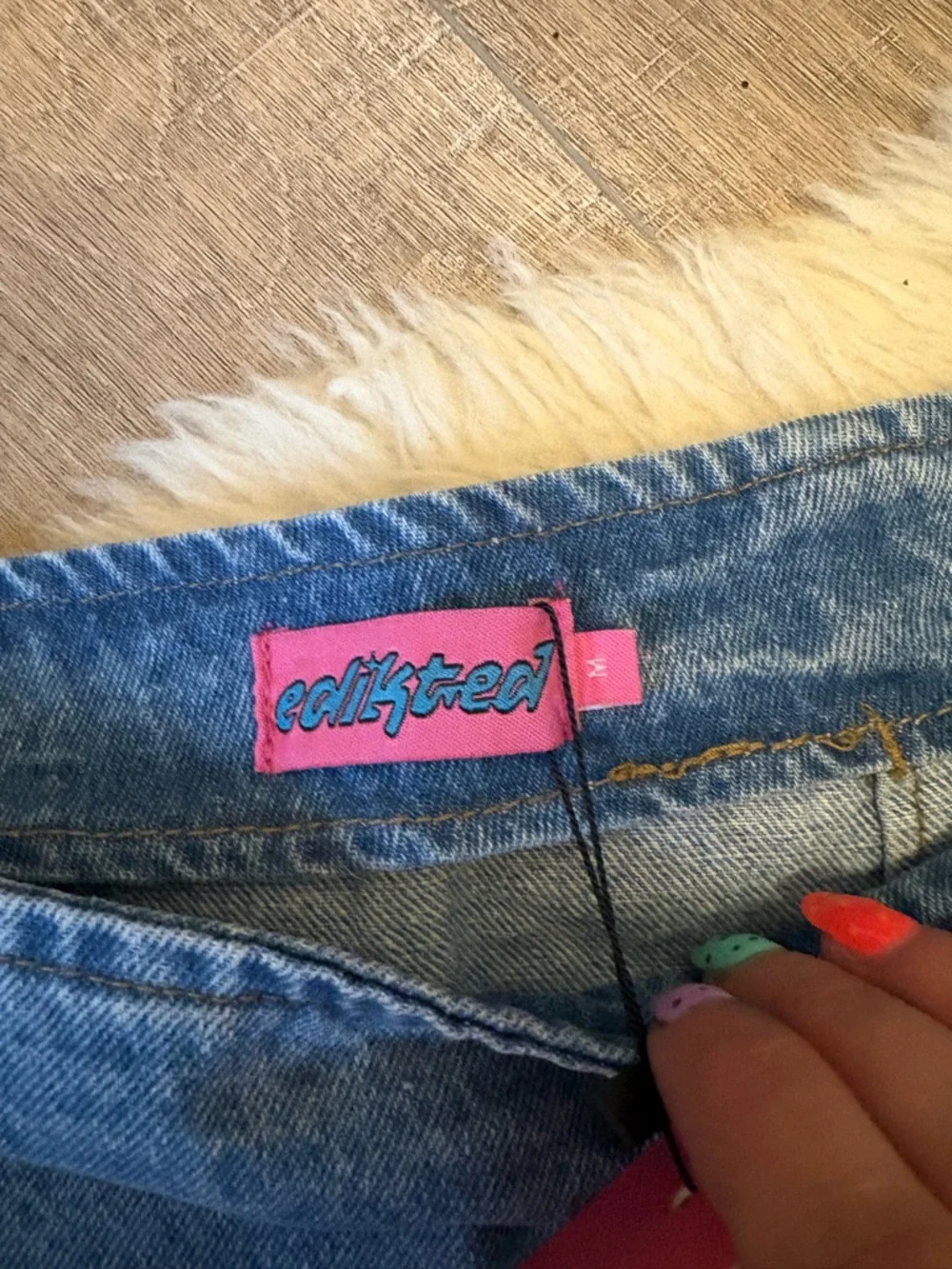 Edikted Light Blue Denim Mini Skirt with Front Slit - Picture 3 of 4